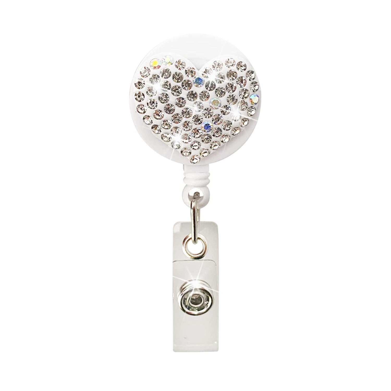 Wholesale Colorful Resin Rhinestone Love Heart Alligator Clip Retractable Keychain